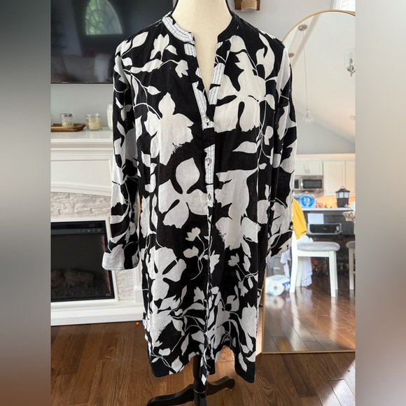 Cynthia Rowley 100% Linen Black and White Floral Women's Dress - Picture 1 of 7
